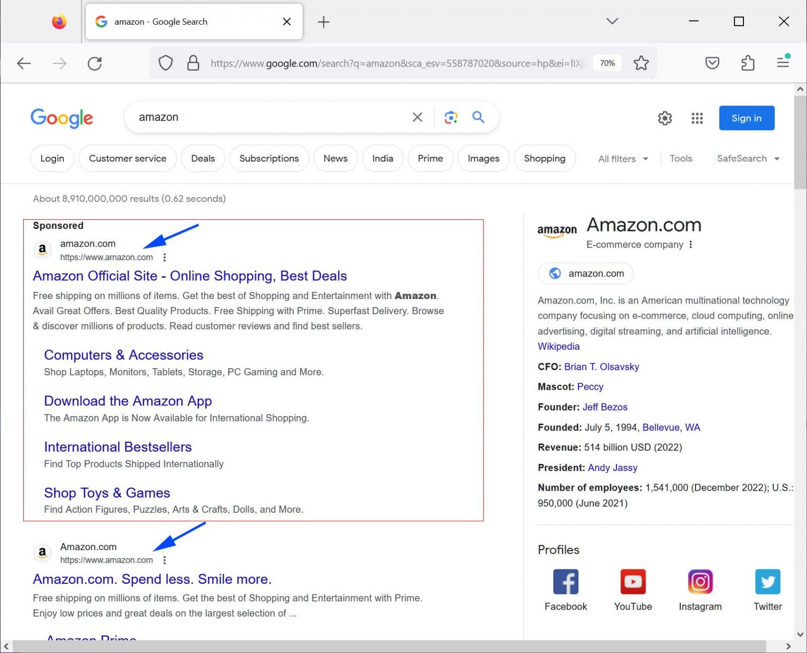 Fake Amazon ad in Google search results