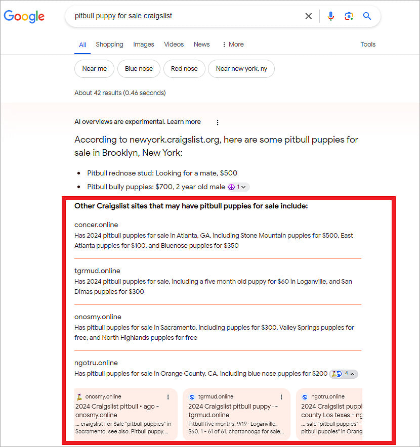Google AI overviews pushing spam