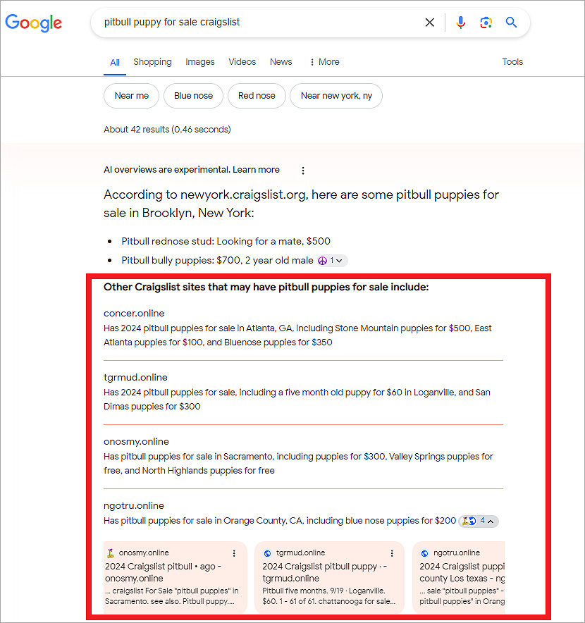 Google AI overviews pushing spam