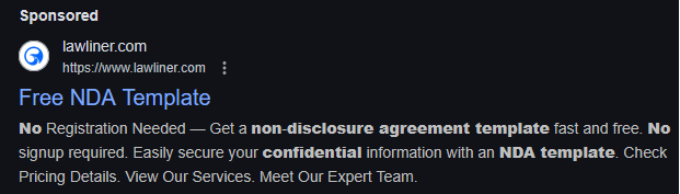 Gootloader malware is back with new tricks after 7-month break 3 Malicious ad for an NDA template