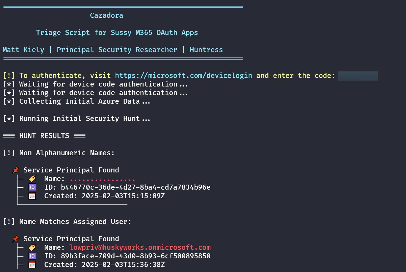 Figure 8: The output of Cazadora, identifying a few apps that have suspicious characteristics.