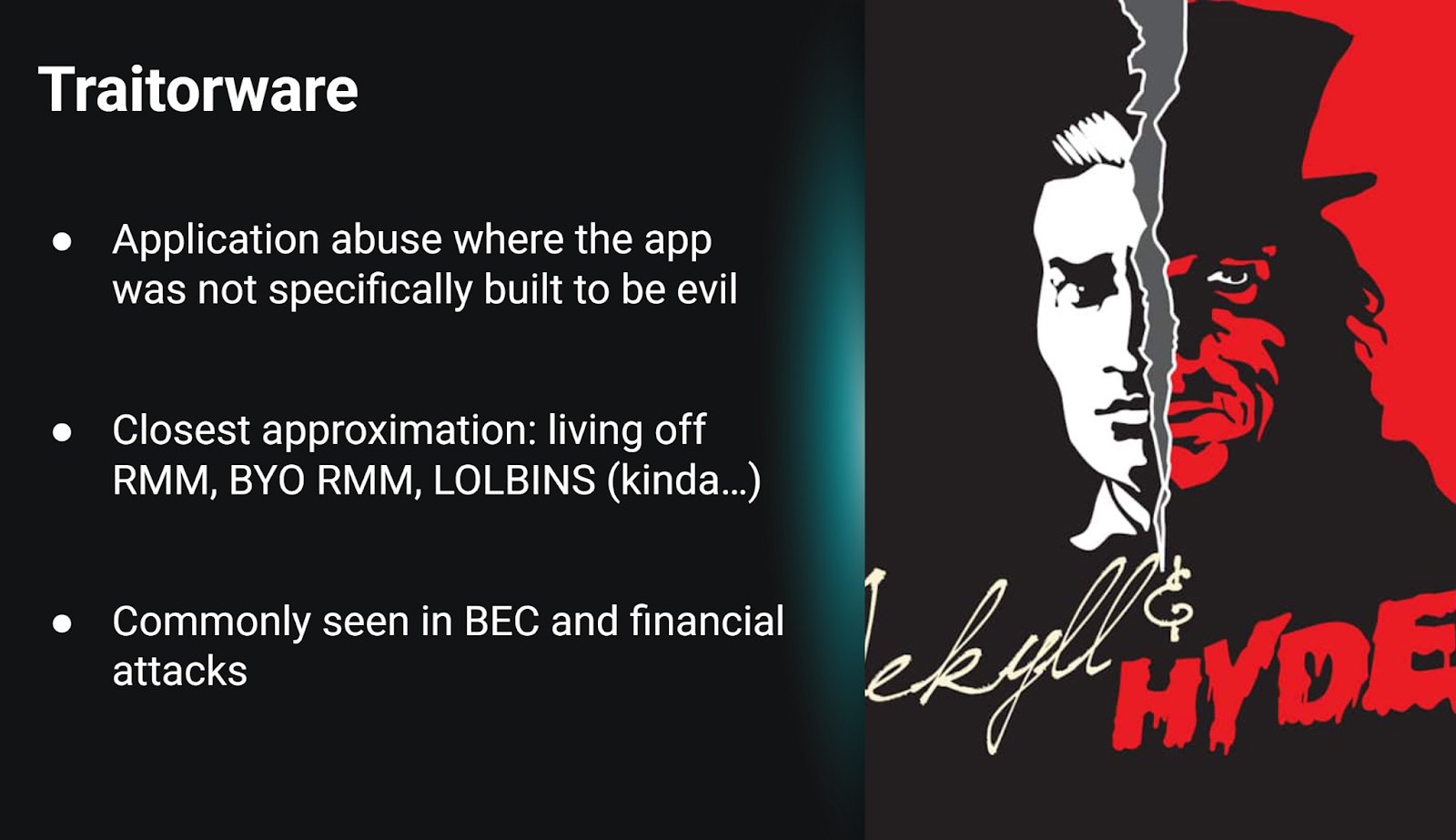 Figure 5: Traitorware, aka Good Apps Gone Rogue. Every app has a Jekyll and Hyde scenario.