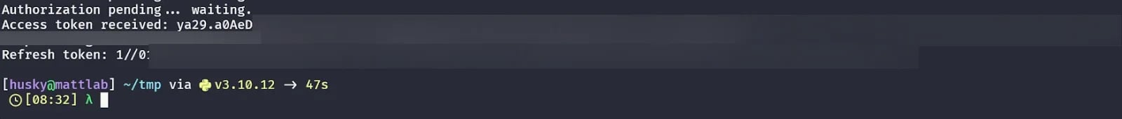 Figure 15: the resulting tokens from a successful Google Cloud device code authentication