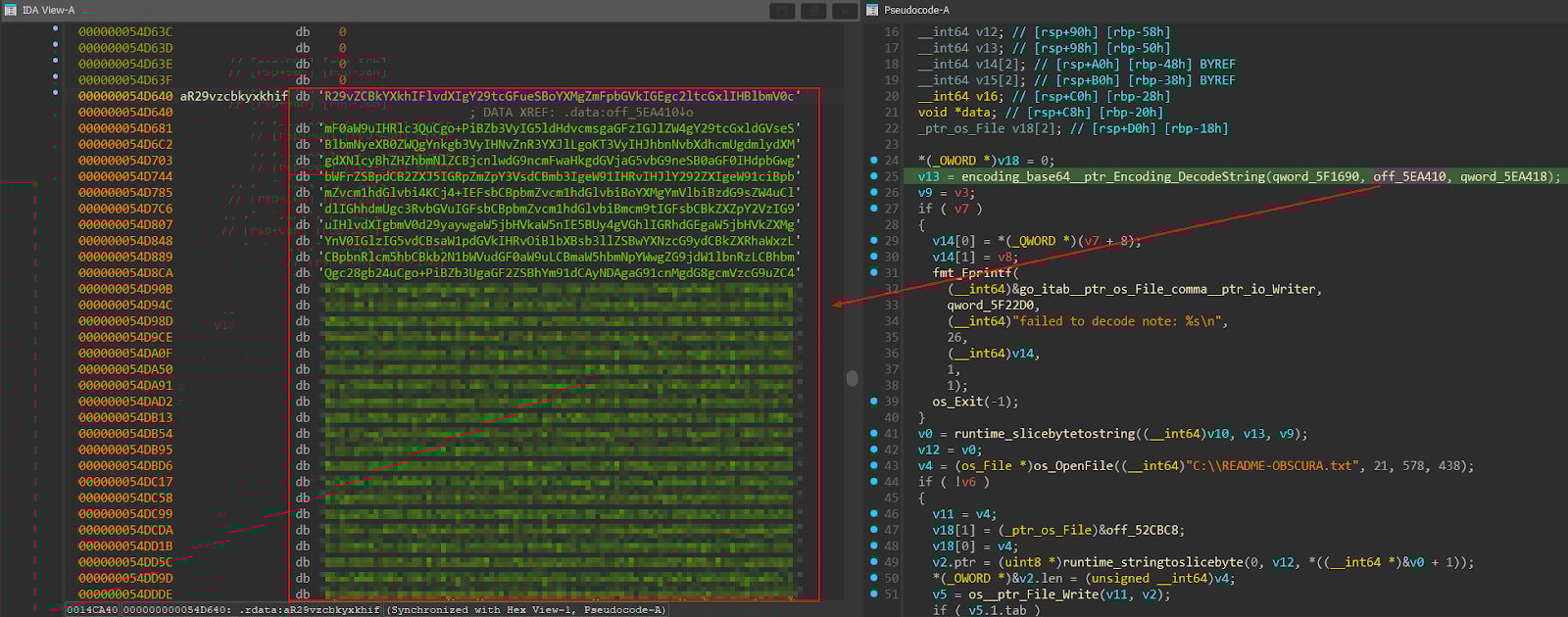 Figure 1: Base64’d ransom note being decoded