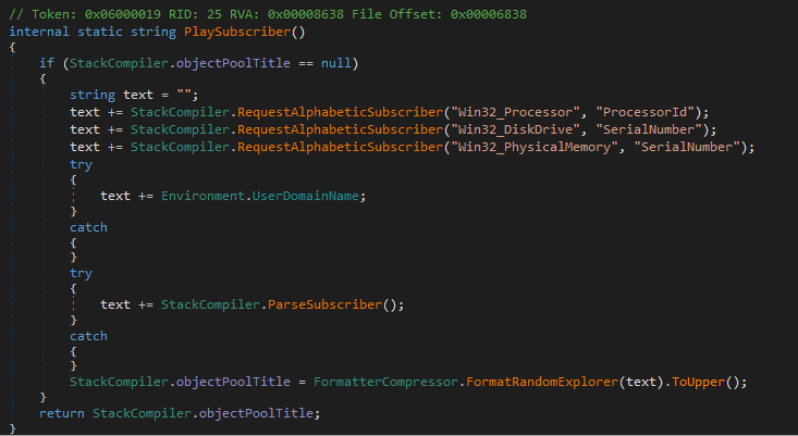 The PlaySubscriber() function used to create a unique host identifier