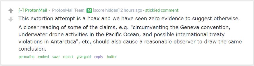 ProtonMail Reddit Post
