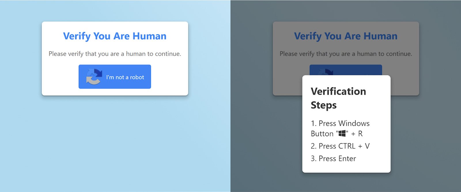 Bir clickFix saldırısının görüntüleri bir captcha istemi olarak gizlenmiş.