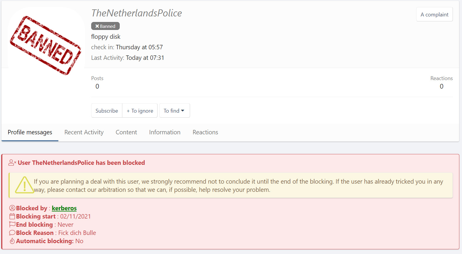 XSS warning to other members