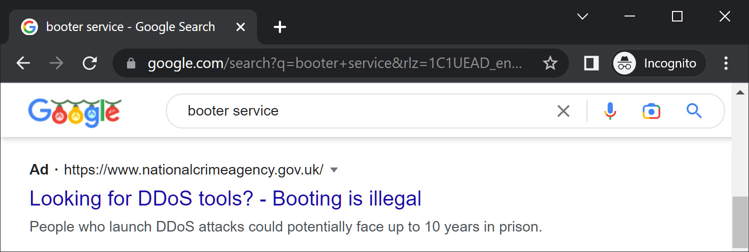 Google ad taken out by UK's NCA