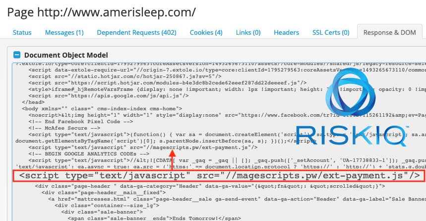 Malicious script on Amerisleep.com