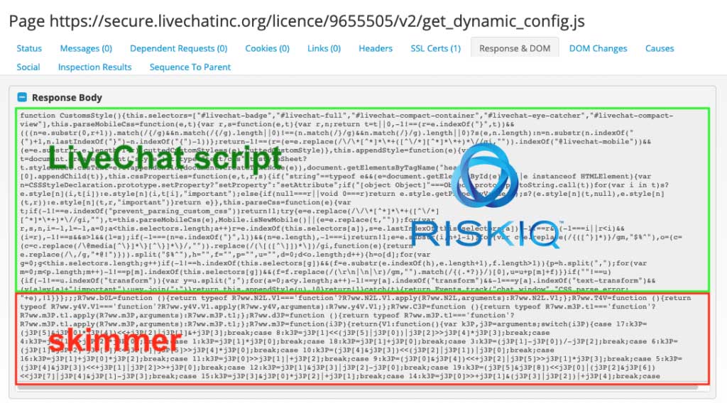 Malicious script hiding in LiveChat script