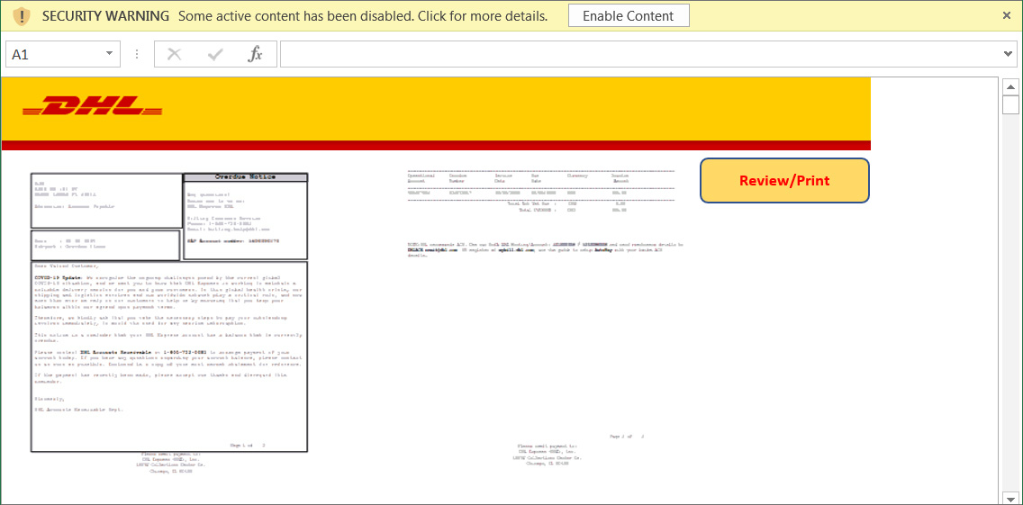 Dridex: Informações falsas de remessa DHL