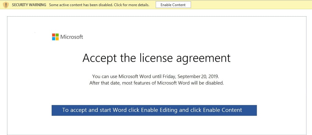Emotet: Accept the license agreement