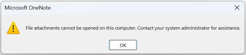 Semua lampiran file diblokir di Microsoft OneNote