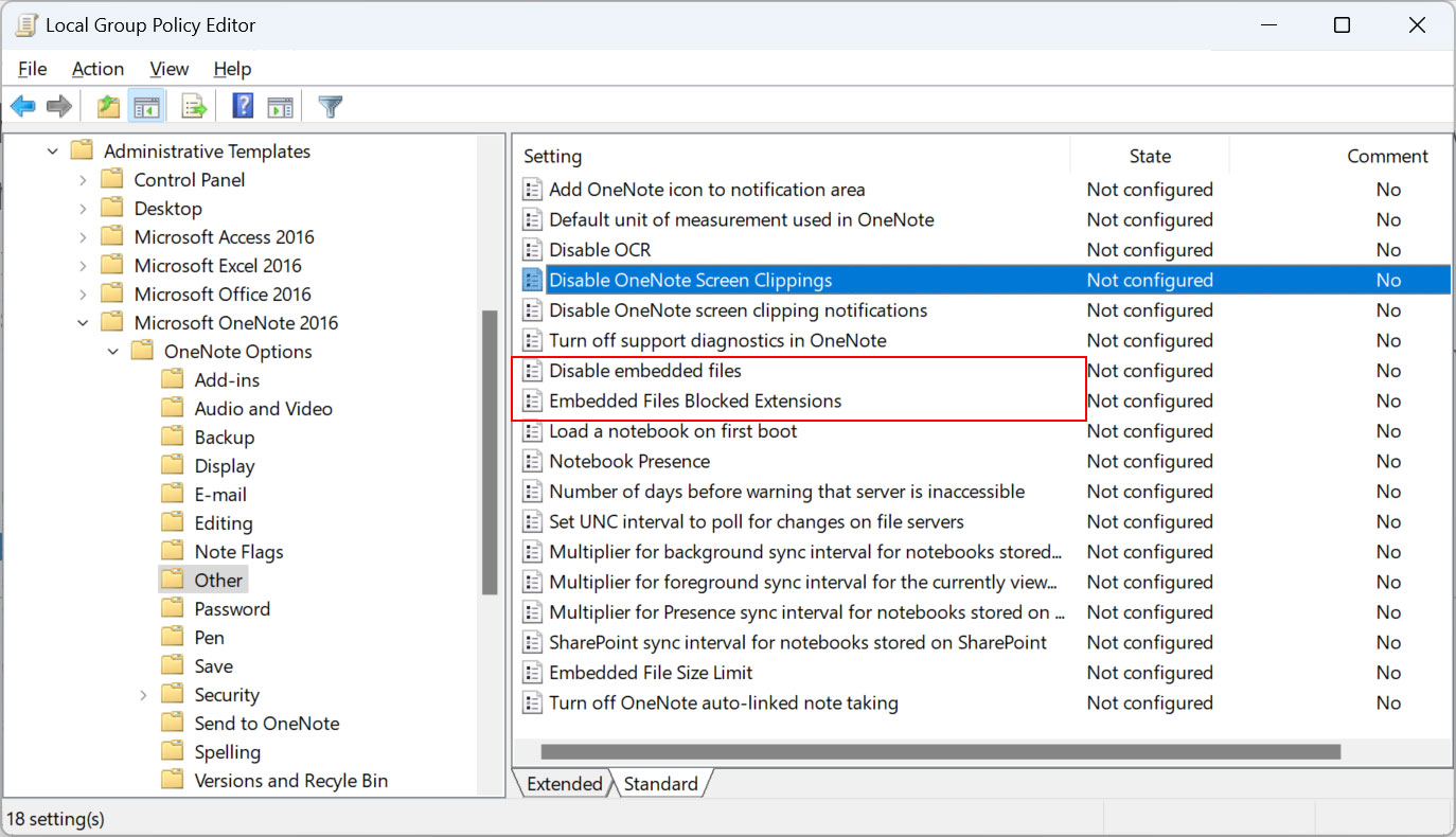 How to prevent Microsoft OneNote files from infecting Windows with malware 5 Microsoft OneNote group policies