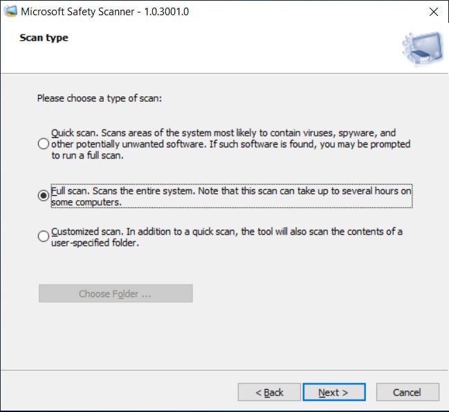 Selecting Full MSERT scan