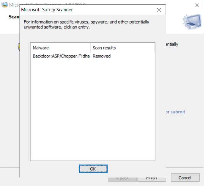 Microsoft Safety Scanner scan results