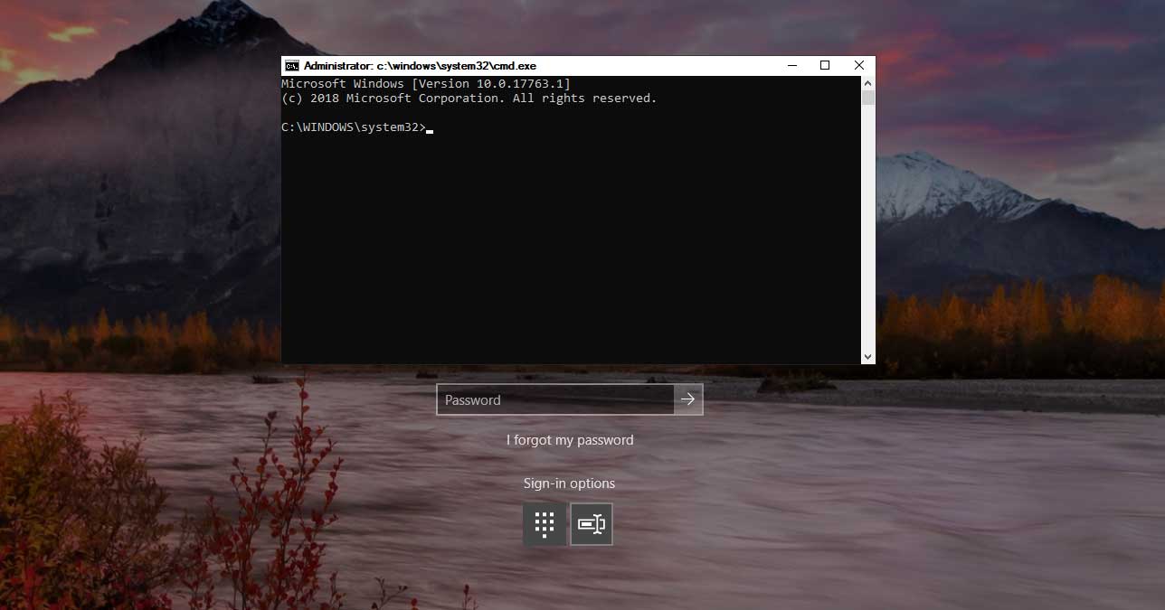 Command Prompt backdoor opened via Sticky Keys