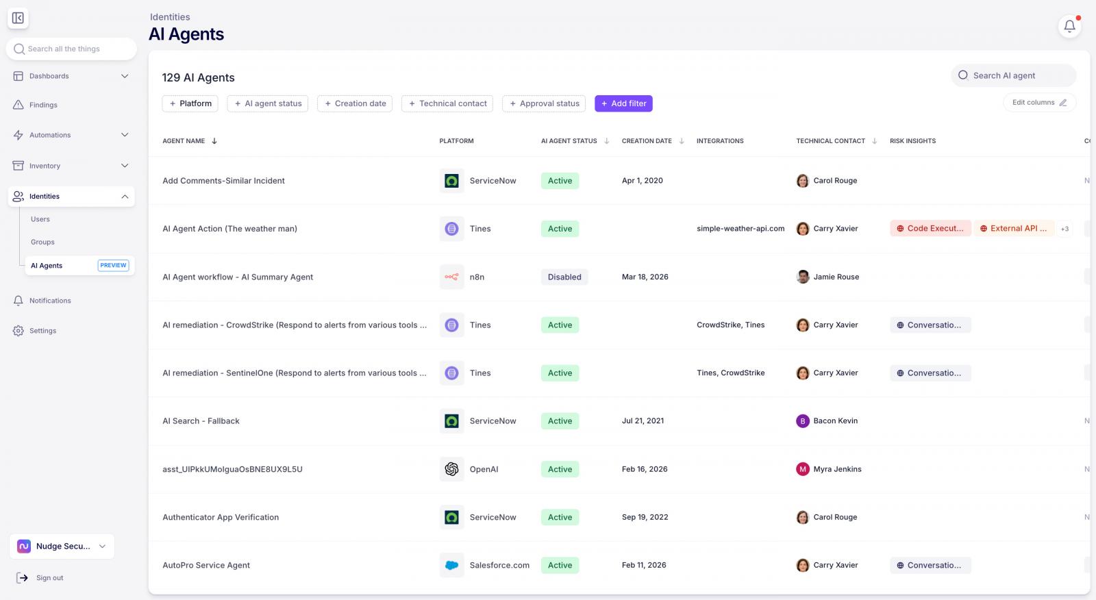 AI agent inventory in Nudge Security