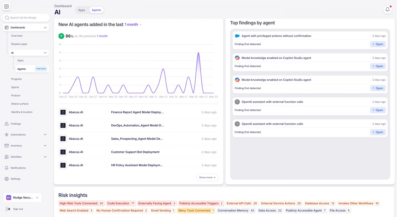 See new AI agents as they are created with Nudge Security