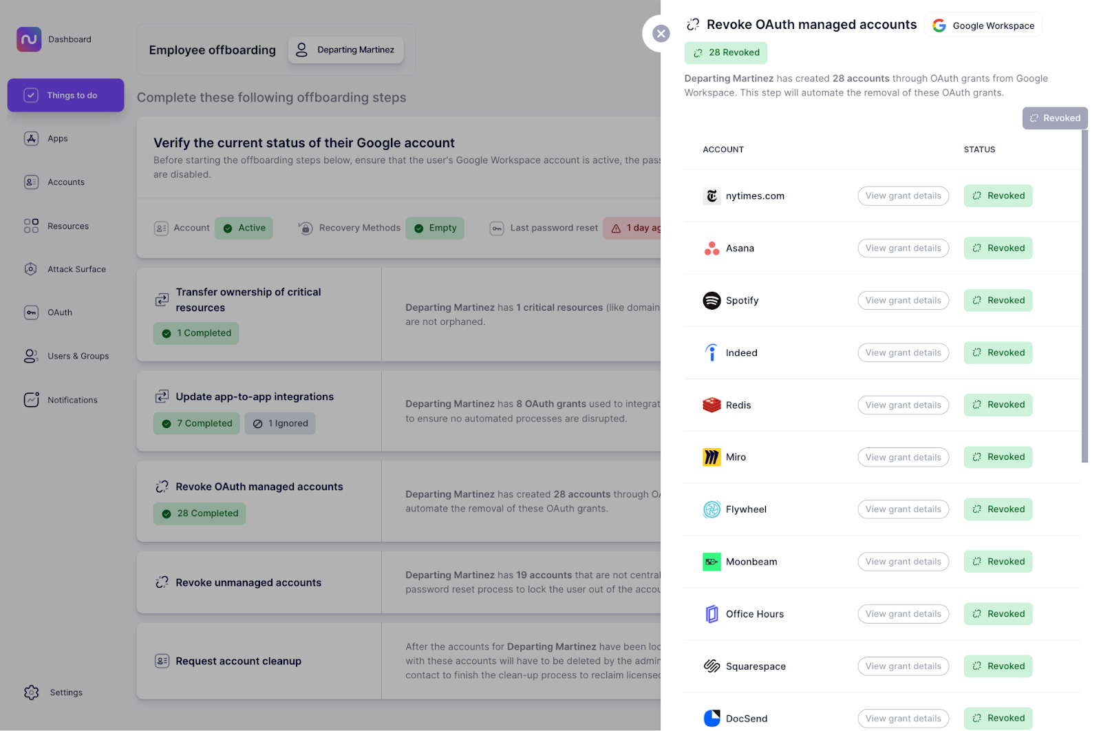 OAuth aracılığıyla kimliği doğrulanan uygulamalara erişimi iptal edin