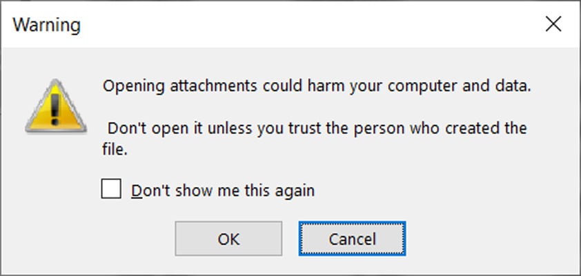 OneNote attachment security warning