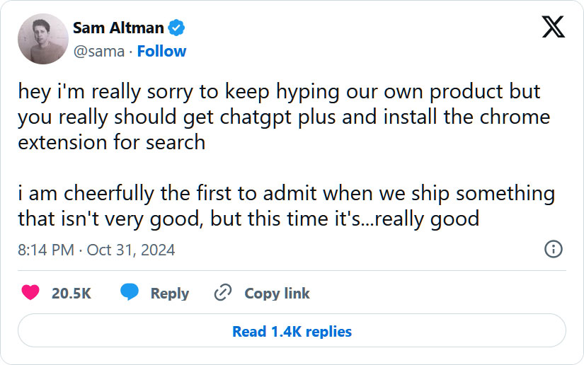 Sam Altman tweet