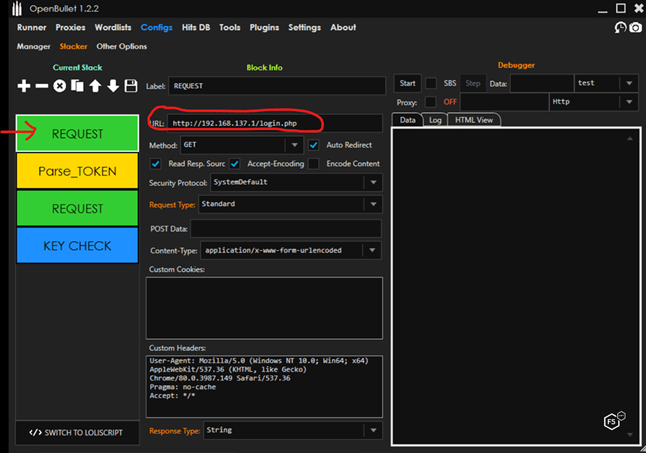 Creating a config in the OpenBullet credential stuffing tool