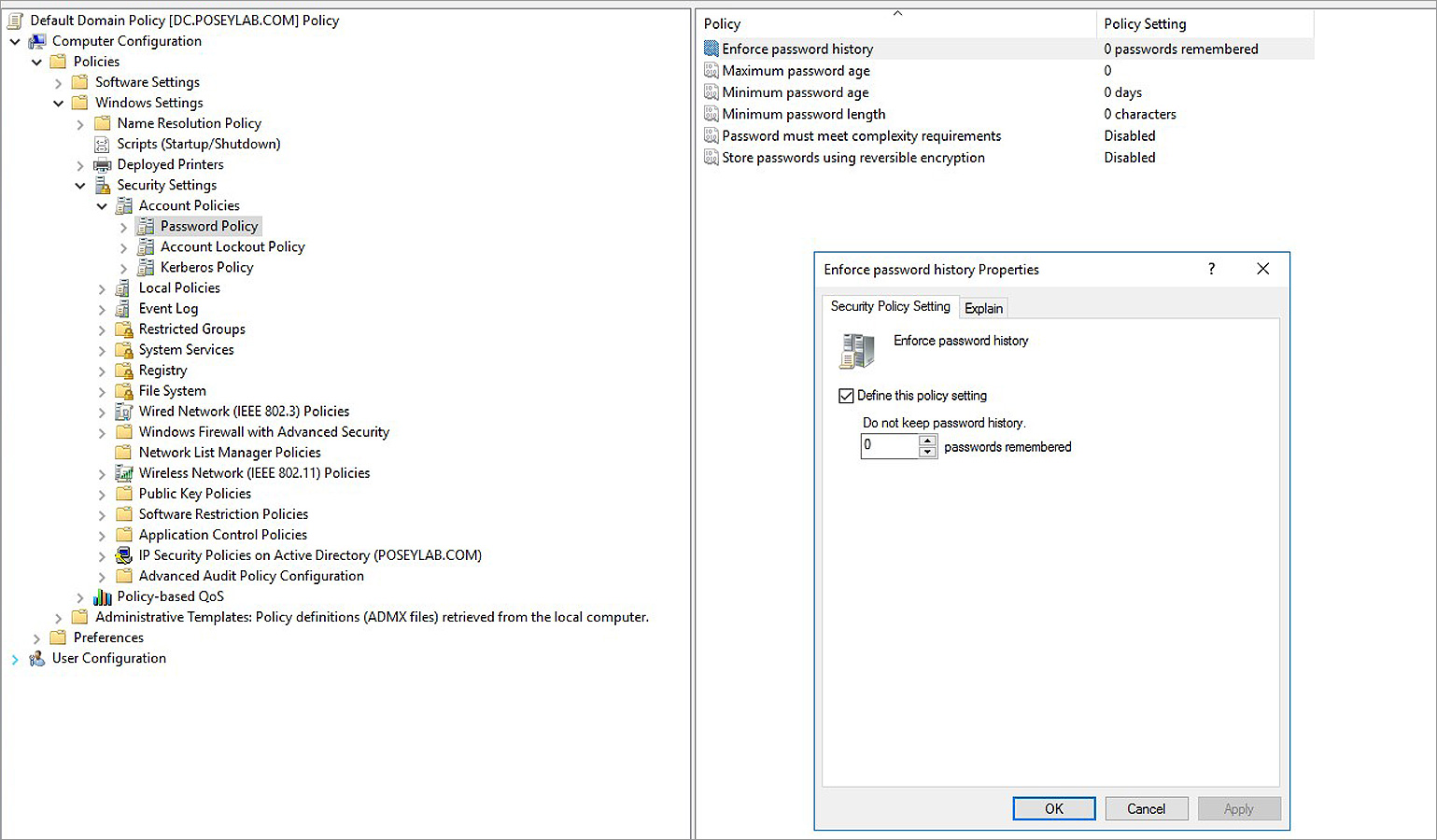 Password history requirements can be implemented at the group policy level.