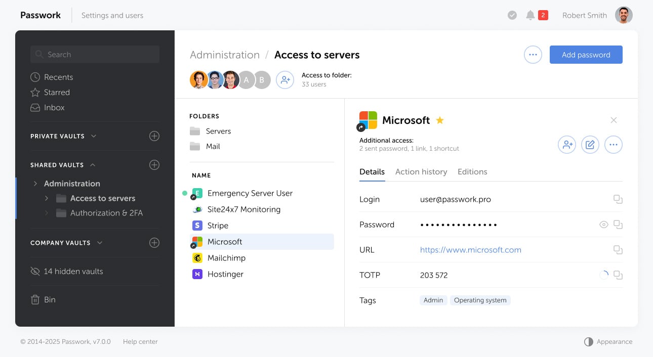 Password settings and users