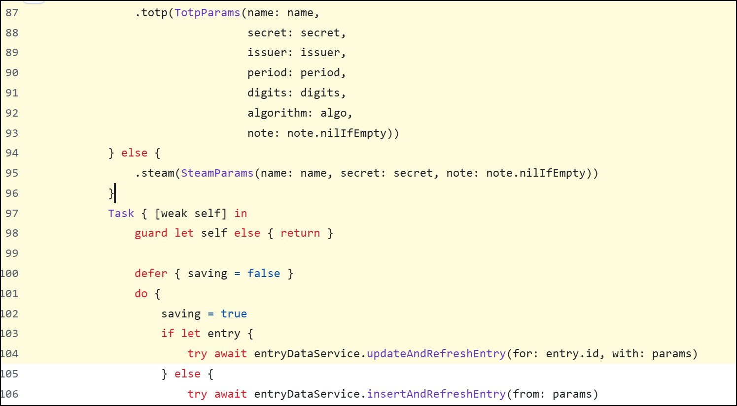 TOTP secret passed to 'params' variable which is added to logs