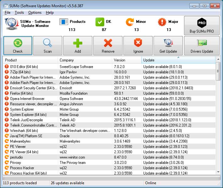 Updates Detected by SUMo