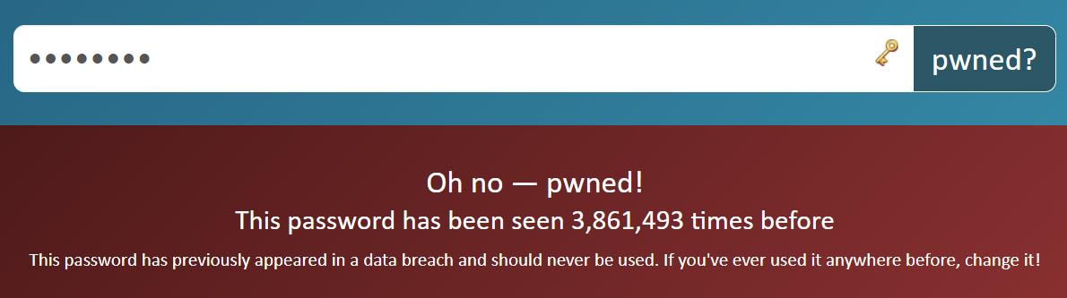 Password Pwned search for password