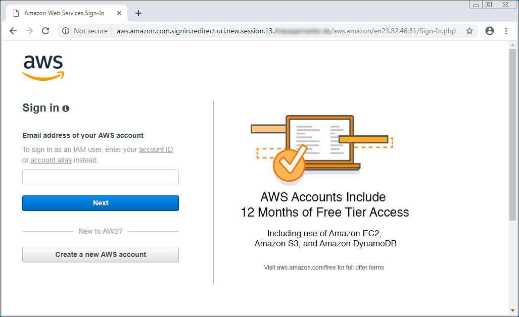 Fake Amazon AWS Account Login