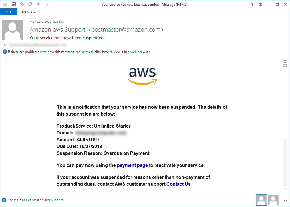 Fake Amazon AWS Suspension Notice