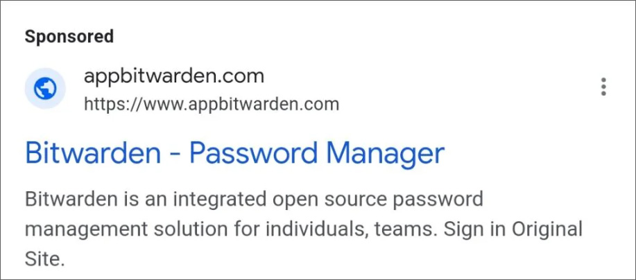 Bitwarden phishing site promoted via a Google ad