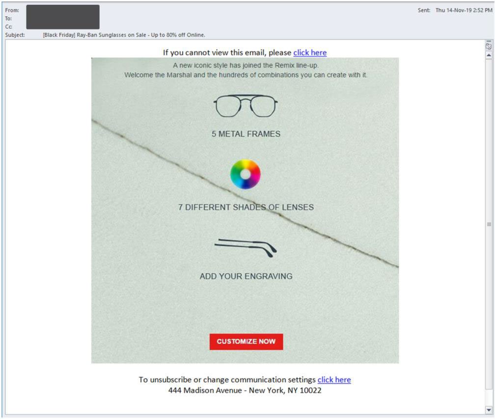 Ray-Ban Phishing Email