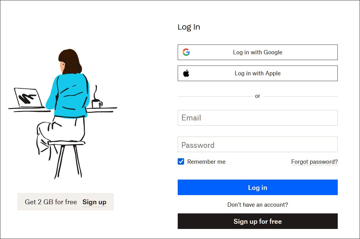 DropBox login form