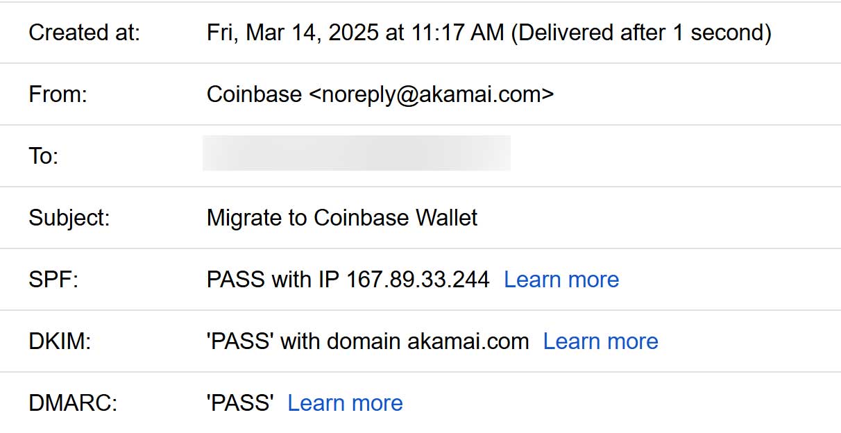Coinbase Phishing Correo electrónico Pasando cheques de seguridad por correo electrónico