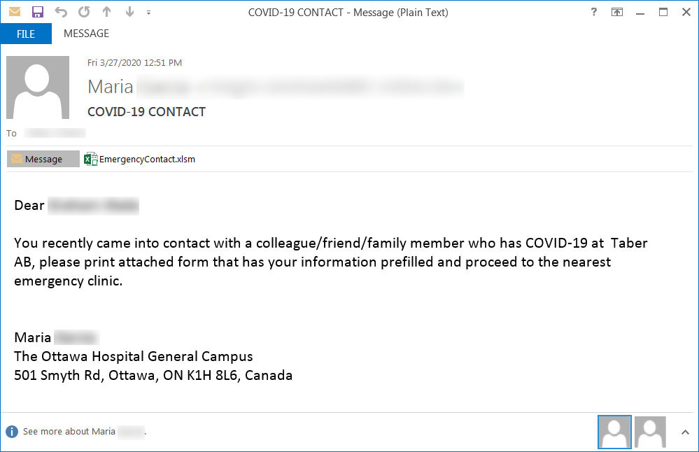 Coronavirus-themed phishing email