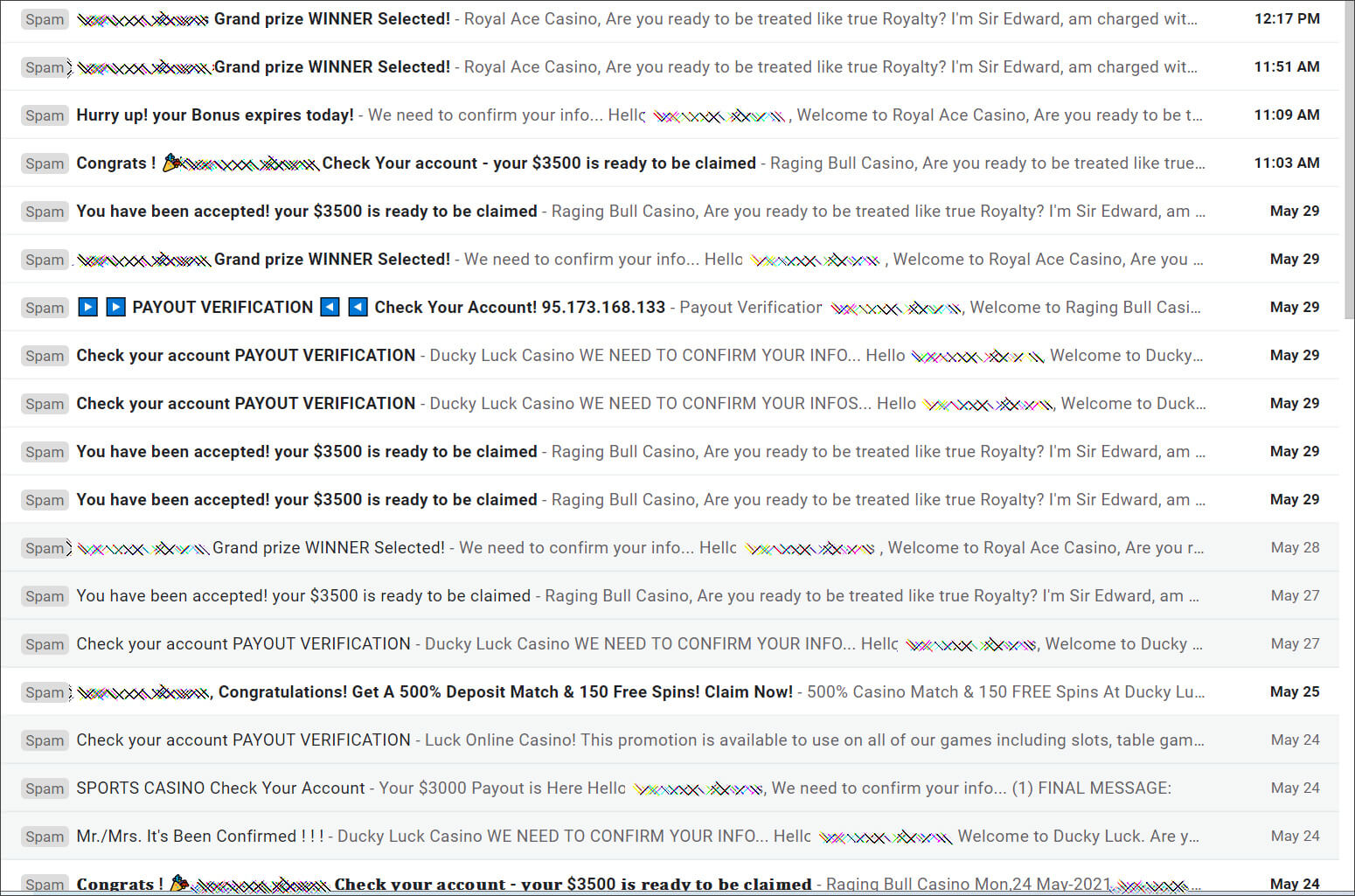 A constant stream of online casino spam