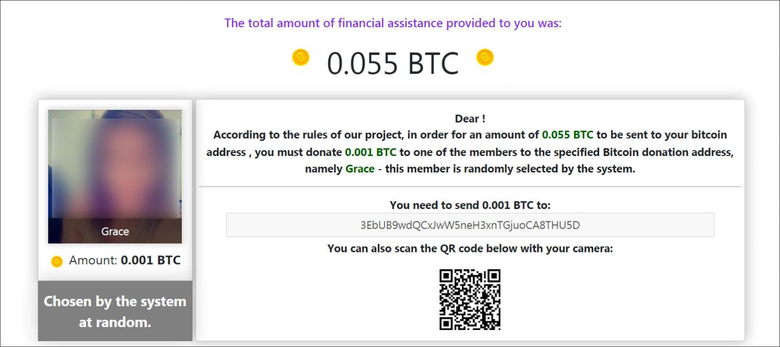 Scam site prompting victims to send 0.001 bitcoins