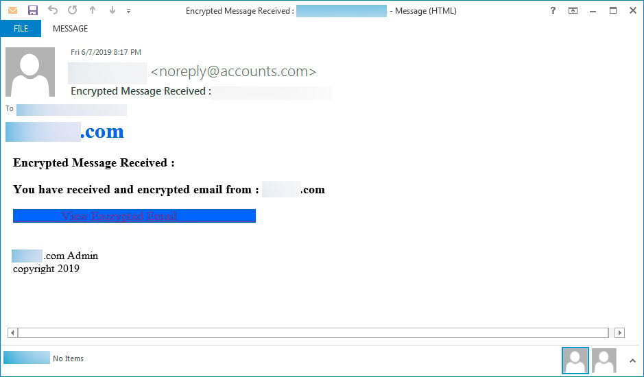 Encrypted Message Phishing Email