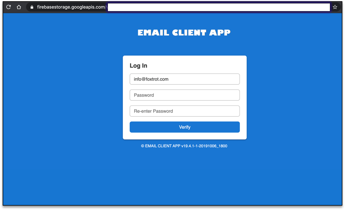 Phishing form created with Google's Firebase service