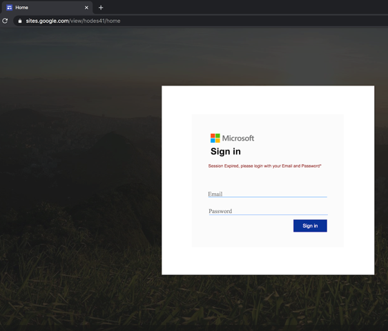 Google Sites phishing landing page