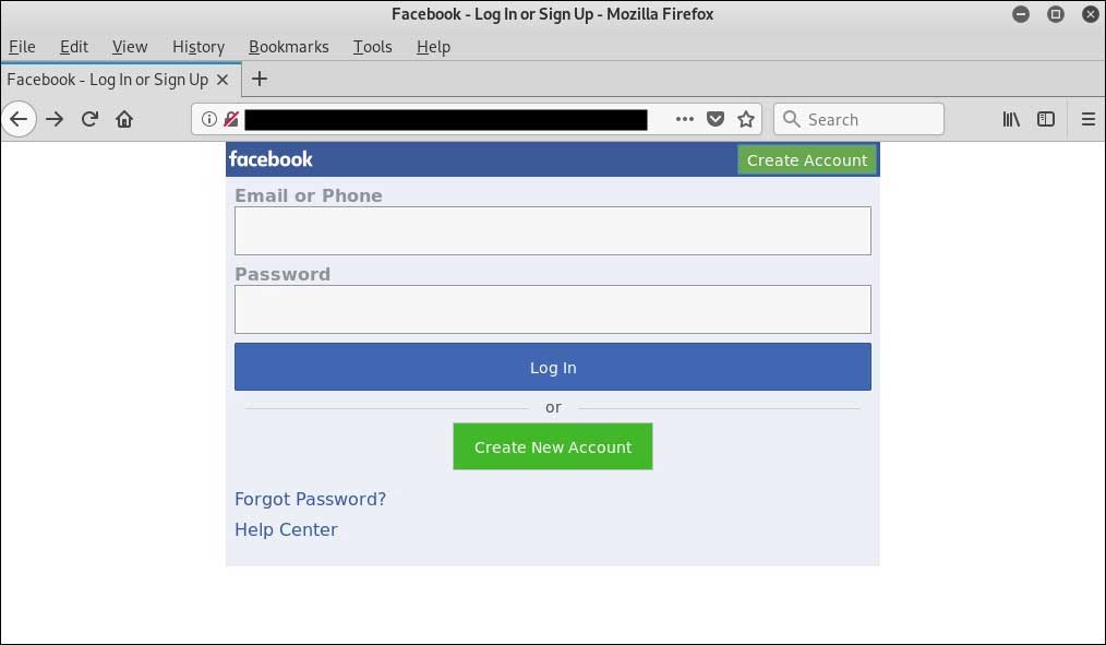 Redirected Facebook Phishing Page